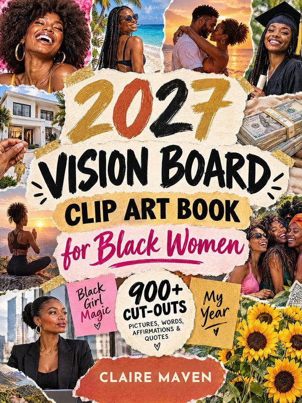Cover of 2027 Vision Board Clip Art Book for Black Women by Claire Maven