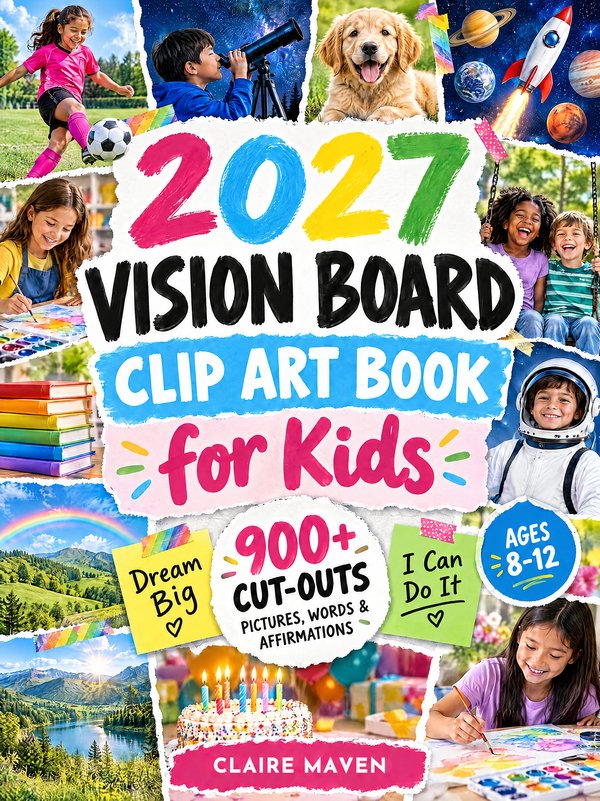 Cover of 2027 Vision Board Clip Art Book for Kids (ages 8-12) by Claire Maven