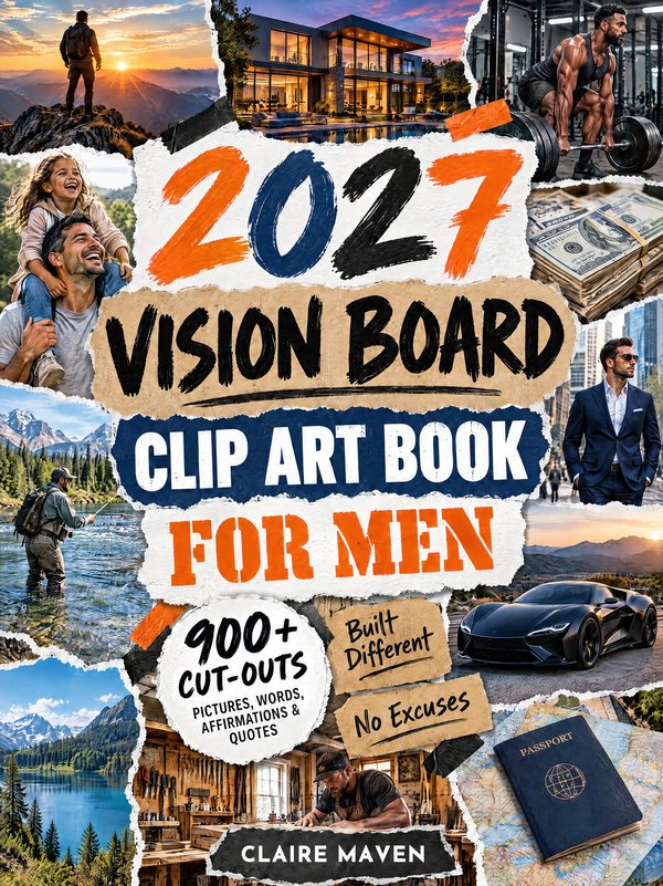 Cover of 2027 Vision Board Clip Art Book for Men by Claire Maven