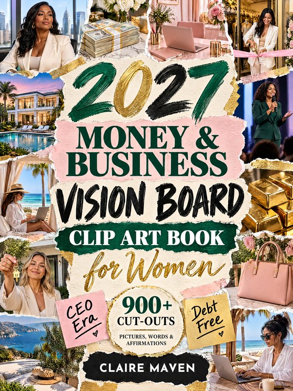 Cover of 2027 Money and Business Vision Board Clip Art Book for Women by Claire Maven