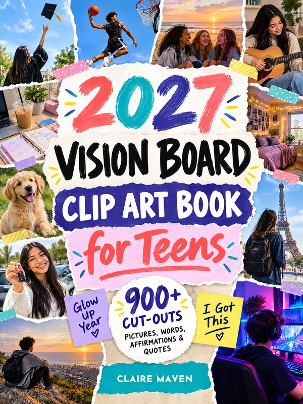 Cover of 2027 Vision Board Clip Art Book for Teens by Claire Maven